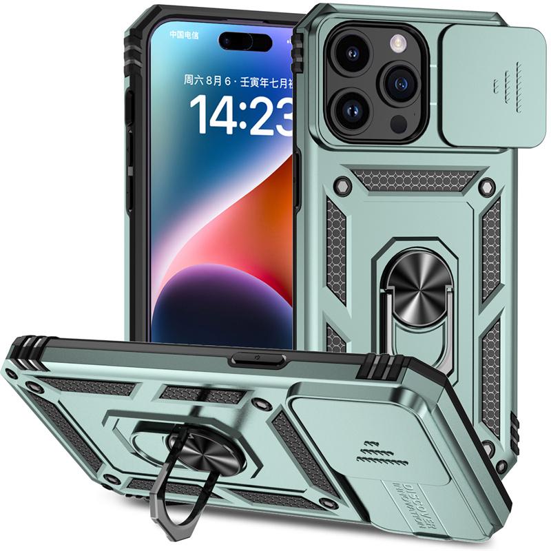Для iPhone 11 12 13 14 15 Pro Max чехол Slide Camera Armor Phone Cases для iPhone 15 Plus X XS XR 13 14 Pro Stand Ring Back Cover