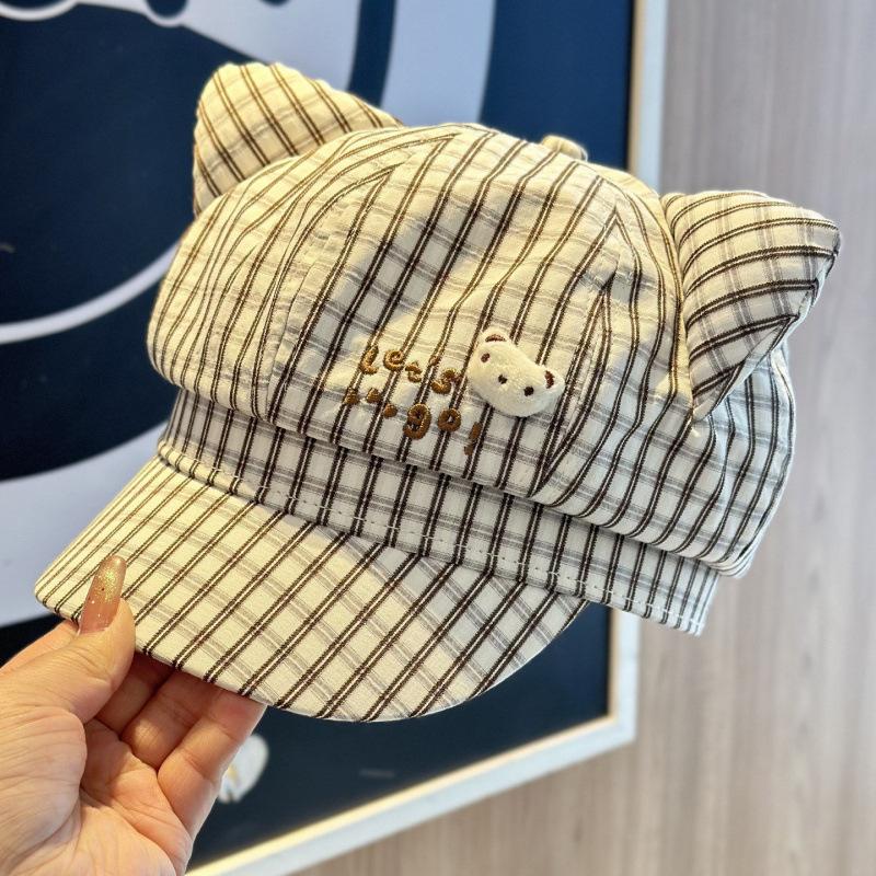 Sweet plaid cute cat ears star anise hat female cap spring new sweet face little painter hat