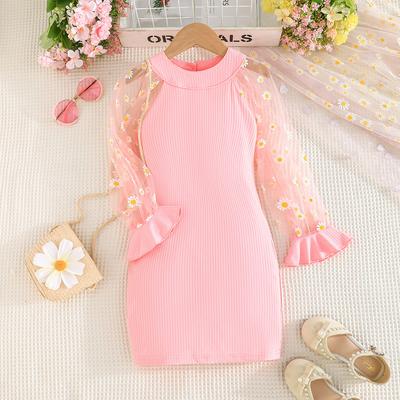 Элегантное маленькое сетчатое платье-лотос с рукавами Daisy для девочек, летнее детское модное повседневное платье