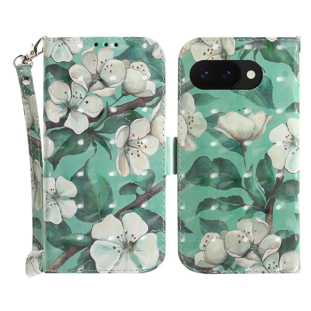 For Google Pixel 9a Case Pattern Printing Leather Wallet Phone Cover with Wrist Strap