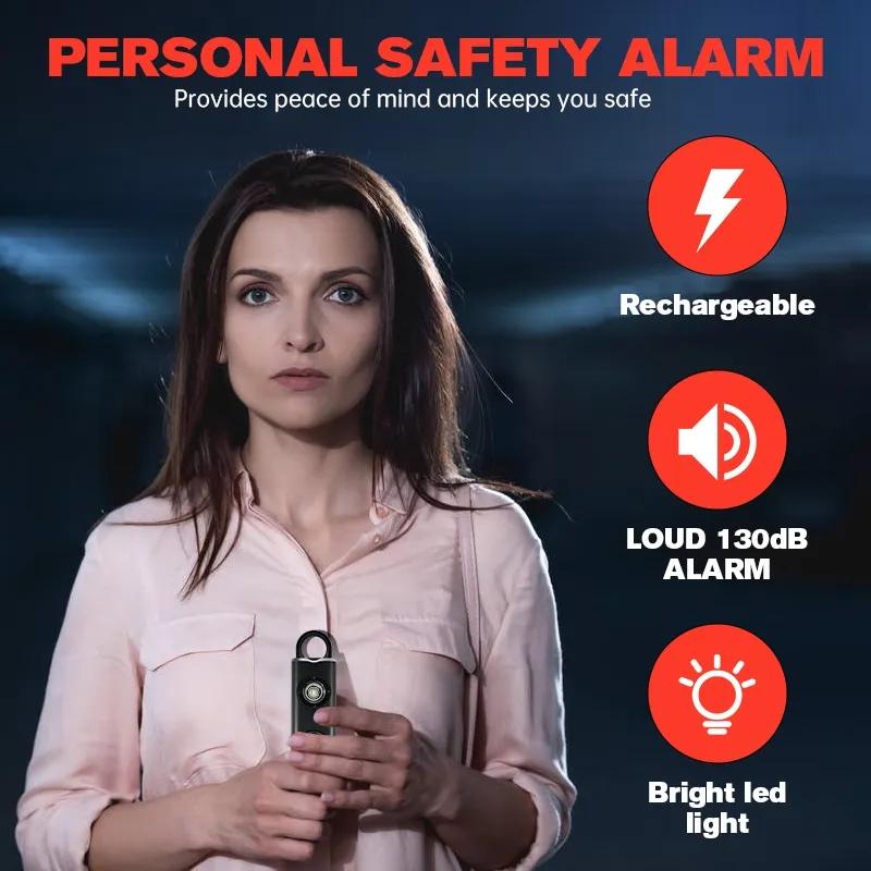 Брелок для самообороны 130 дБ SOS светодиодный фонарик Антиатака Личная охранная сигнализация Инструменты самообороны Женская охранная сигнализация