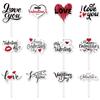 12pcs Red Heart I Love you XOXO Cake Toppers Valentines Day Cupcake Picks Wedding Engagement Birthday Party Cake Decoration