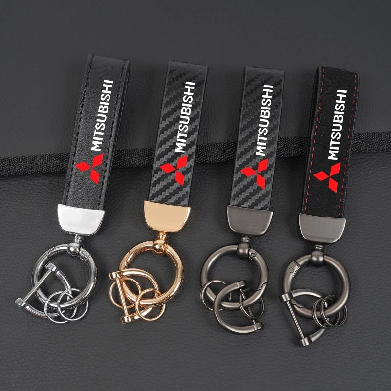 Premium Leather Car Key Fob Keyring Car Interior Accessories for Mitsubishi Outlander Lancer Grandis Airtrek Dignity