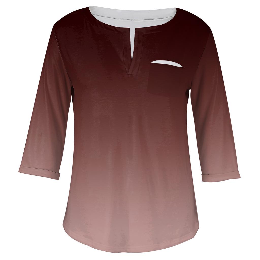 Женский модный повседневный пуловер с рукавами три четверти и V-образным вырезом с принтом, топ с рукавами 4/3