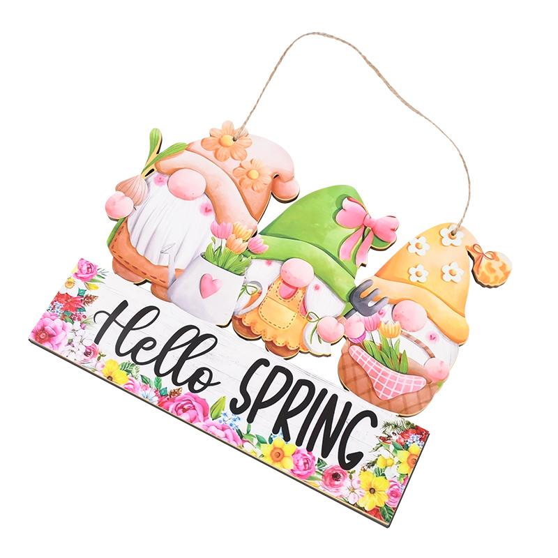 Пасхальные деревянные подвесные украшения Hello Spring Bunny Morkovy Rabbit Decoration for Home Door Wooden Board Sign DIY Wreath Garland