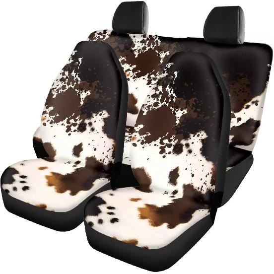 Чехлы на автомобильные сиденья с принтом коричневой коровы, 4 шт., Чехлы на передние и заднее сиденья автомобиля, Универсальные эластичные подушки на сиденья автомобиля, Защита салона автомобиля