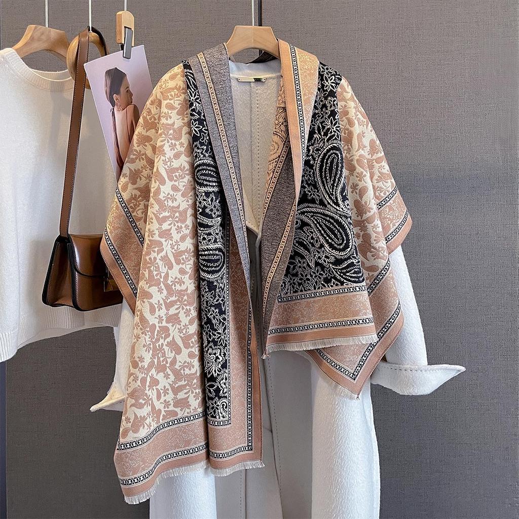 Retro Paisley Print Cashmere Feel Pashmina Women Winter Outdoor Keep Warm Large Shawls Wraps Tassels Lady Bufanda Blanket Poncho