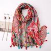 Fashion Luxury Women Viscose Scarf Ventilate Designer Shawl Cotton Linen Tassel Pashmina Muslim Hijab Wrap Headband Floral