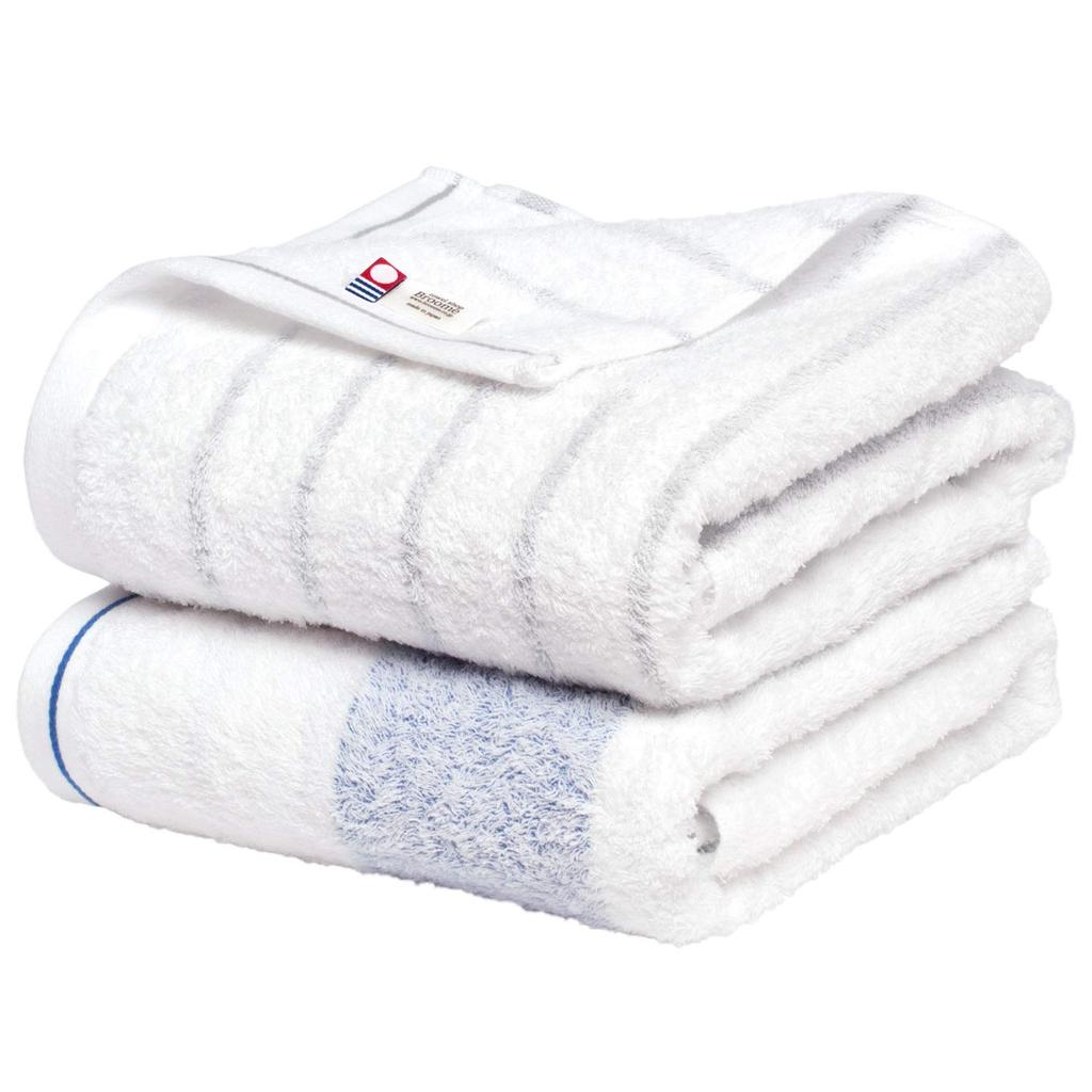 Bloom Imabari Towel Certified Natural Border Bath Set of Made In Japan and Towels, 2, (Blue Gray)
