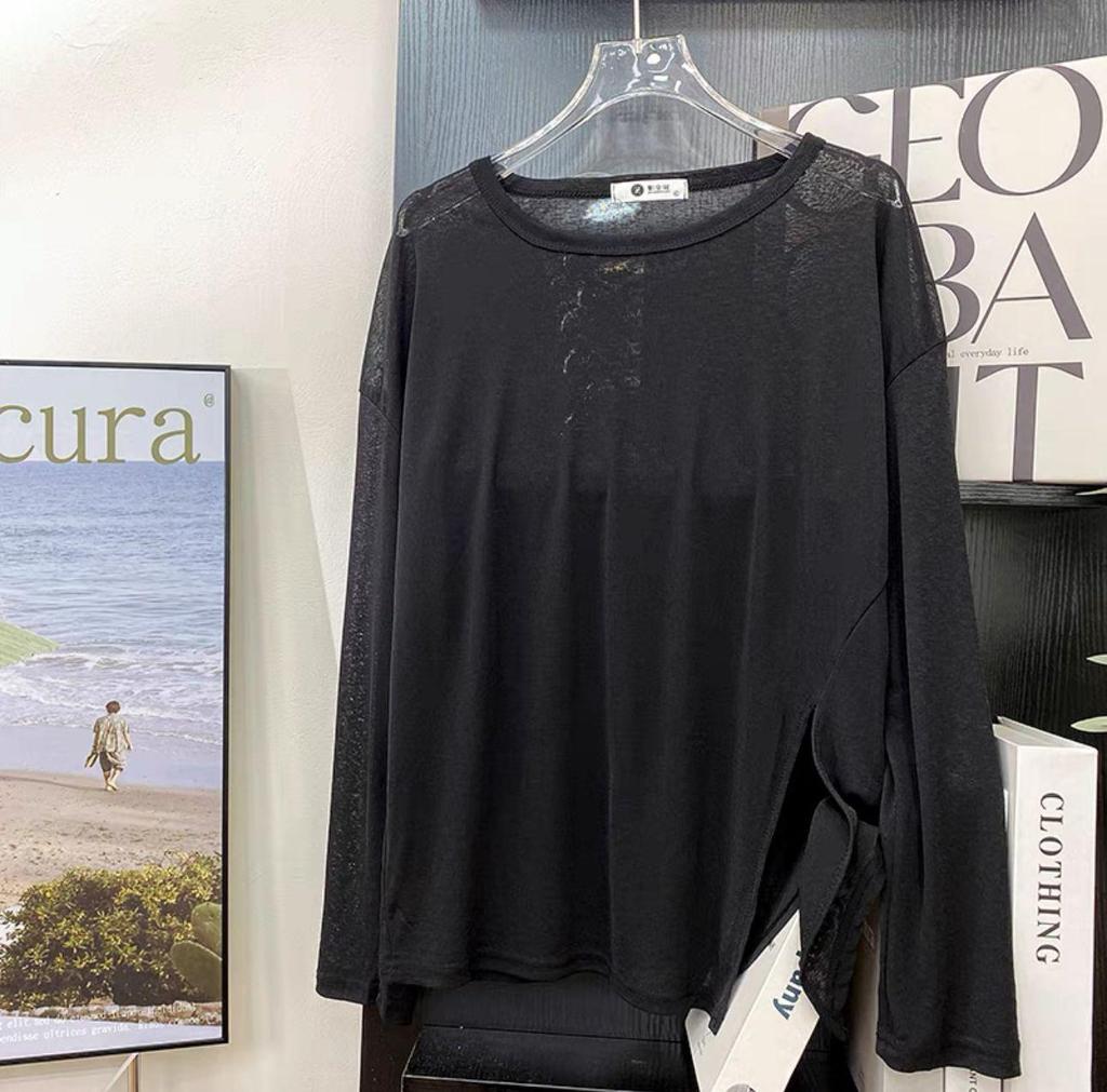 2025 Женская шикарная блузка цвета авокадо с длинными рукавами и солнцезащитным кремом с неровным разрезом