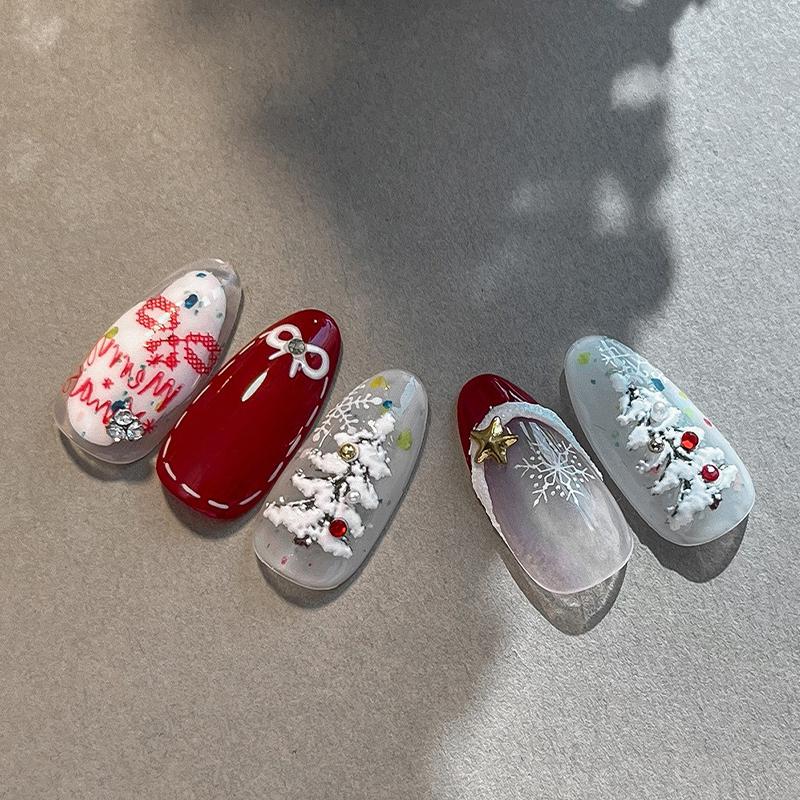 Embossed Christmas Tree Nail Art Stickers 2025 New Simple White Polka Dot Nail Stickers Christmas Decoration