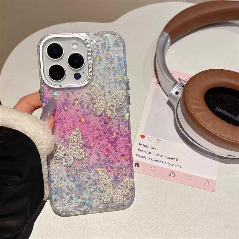 Чехол для iPhone 16 Pro Max Diamond Glitter Butterfly для iPhone 16 15 14 13 12 11 Pro Max Plus Diamond Lens Protection Противоударный чехол