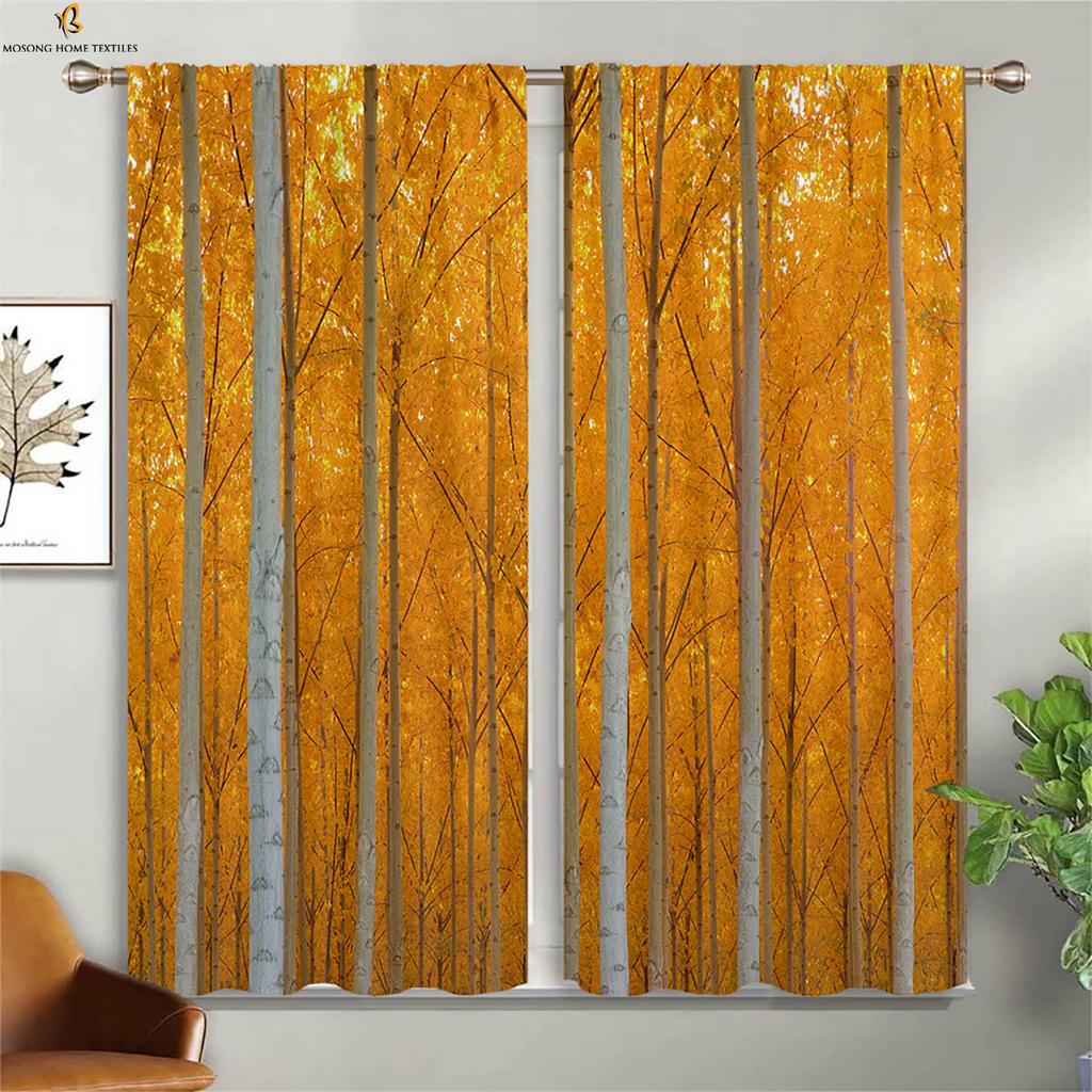 Шторы Misty Deep Forest Green Woods с 3D-печатью, подходящие для спальни, гостиной, кухни, декоративные шторы, 2 шт.