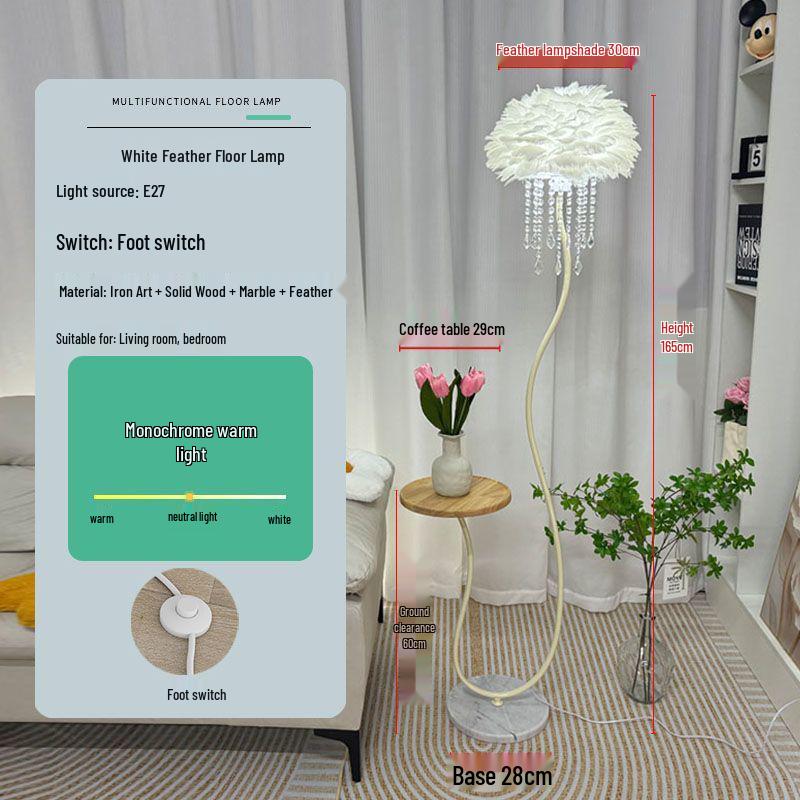 Элегантный хрустальный напольный светильник «Перо» с местом для хранения в виде приставного столика - Идеально для гостиной или спальни