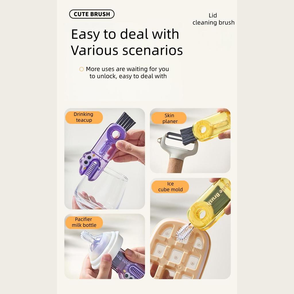 Three-in-one Cleaning Brush Shark Style Kitchen Portable Purple Green Yellow 1pcs