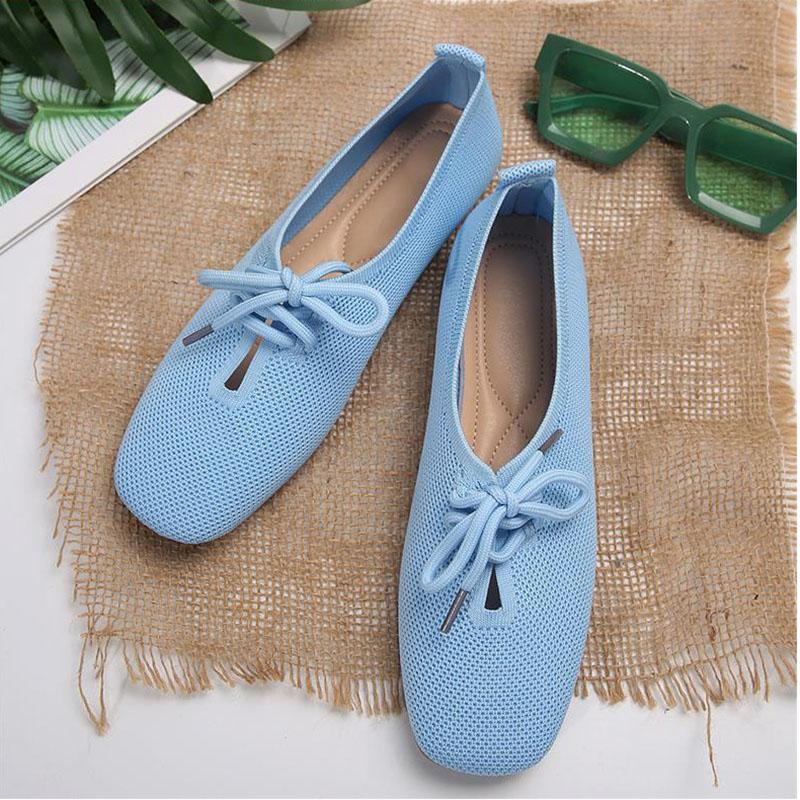 2024 Spring New Womens Round Toe Flats Casual Lace Up Women Shoes Solid Color Mesh Shallow Mouth Slip-On Mocasines Large Size