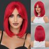 Красный Короткий Прямой Парик для Женщин - Каре с Пробором Посередине и Челкой-шторкой, Парик Полной Шапочки Машинной Работы для Вечеринки на Хэллоуин или Пасху