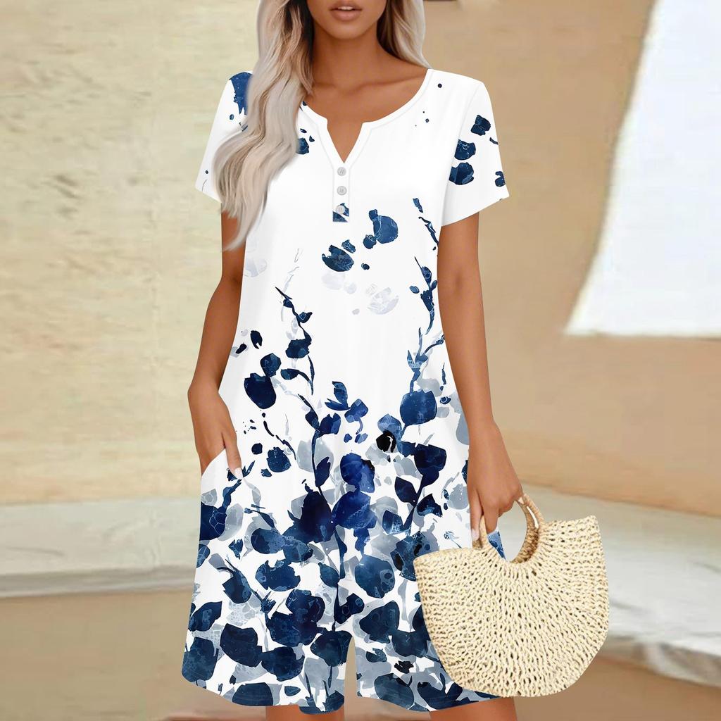 Womens Casual Short Sleeve Jumpsuit Fashion Top Jumpsuit Shorts Rompers With Pockets