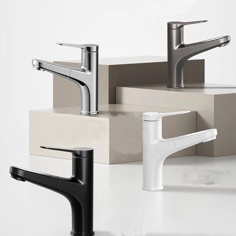 Выдвижной смеситель для умывальника в ванной, латунный кран для раковины, гибкий смеситель горячей и холодной воды, монтируемый на столешницу, аксессуары для ванной комнаты