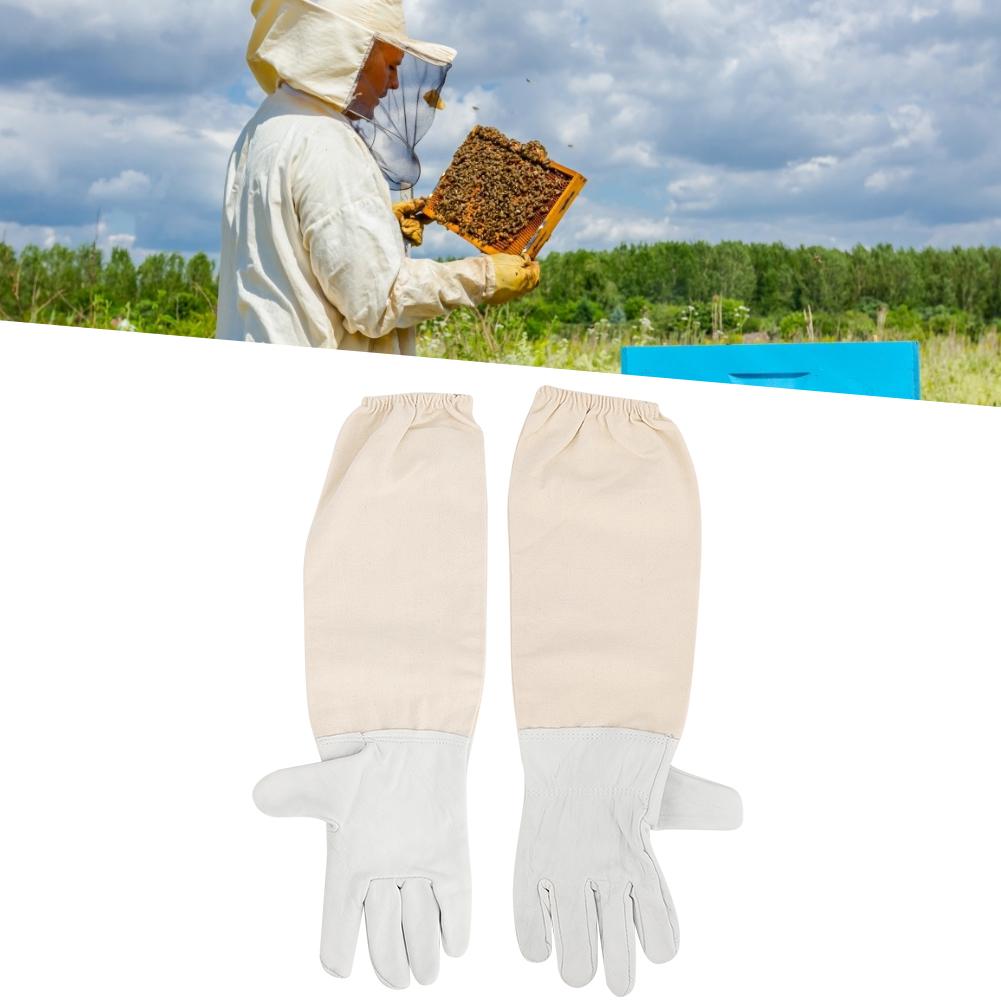 Goatskin  Leather Canvas Bee Gloves Anti Bee Anti Sting Long Sleeves Professional Apiculture Protective Equipment(XL )