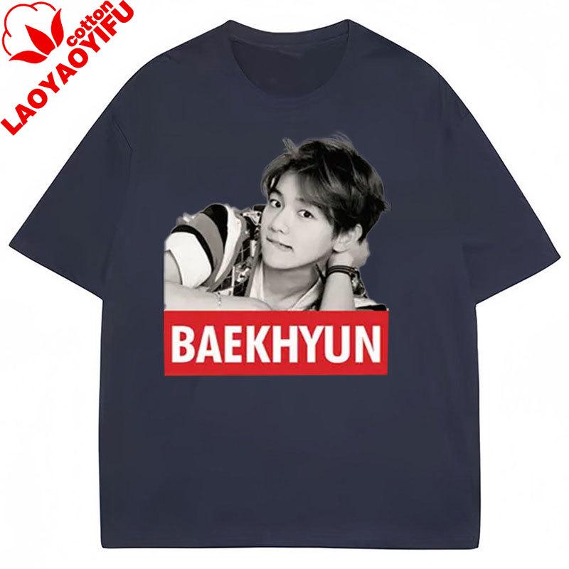 Camiseta Kpop Baekhyun EXO Cotton Short Sleeve Graphic Tshirts Hot Sale Korean Reviews Unisexy Girls Clothes for Fan Gift Tee