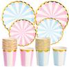 10 Pcs for 1 Lot Pink Blue Stripe Dot Disposable Tableware Sets Paper Cups Plate Straws Fork Disposable Sets Wedding Birthday Party Decorations