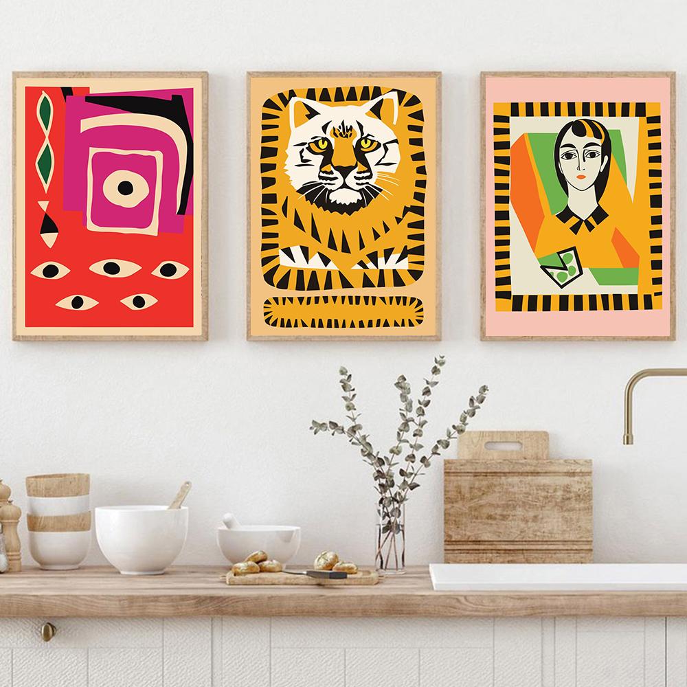 Bohemian Abstract Tiger Paper Cutouts Art Poster Print Egyptian Garden Artwork French Woman Canvas Painting Wall Room Home Decor