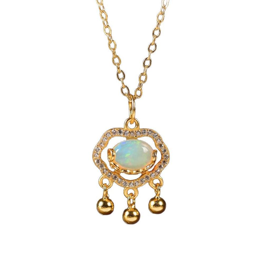 Элегантное серебряное (S925) ожерелье с подвеской-замком Руйи из опала, символ мира - Высококлассный кулон в китайском стиле для женщин