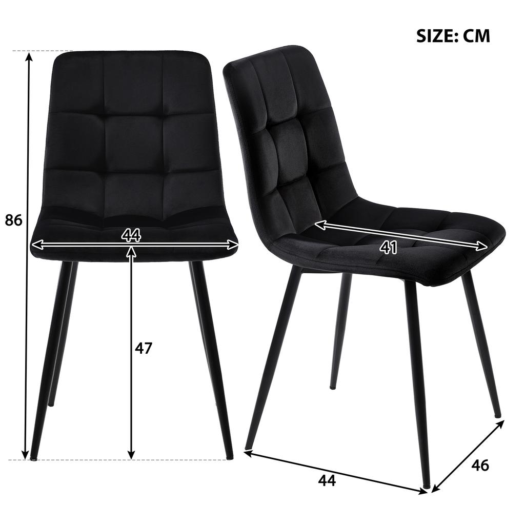 140x80cm Black Dining Table with 4 Chairs Set, Modern Kitchen Dining Table Set, Black Velvet Dining Chairs, Black Iron Leg Table