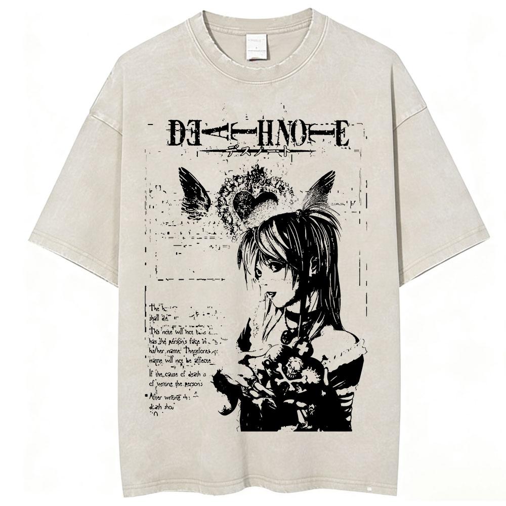 Vintage Acid Washed Anime Death Note Ryuk Yagami Light T Shirts Men Women Cotton Tee Shirt Fashion Hip Hop Short Sleeve T-shirts