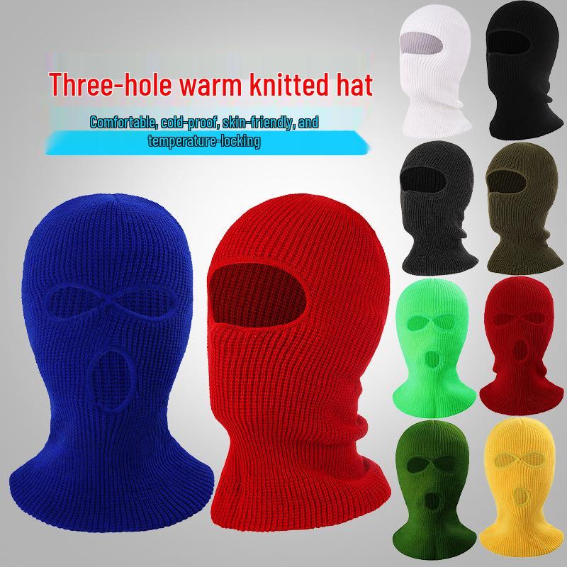 Winter Climbing Three-Hole Woolen Balaclava - Full Face Windproof Mask for Outdoor Cycling