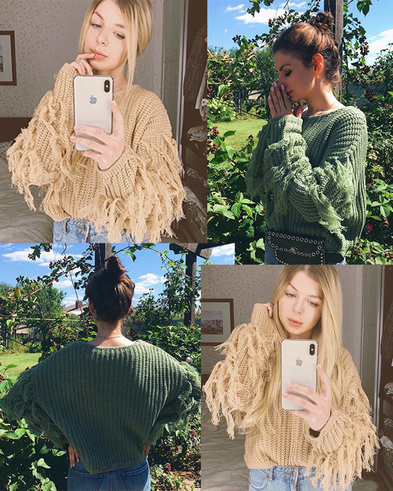 Осенний свитер свободного кроя с длинными рукавами и кисточками - Европейский и американский стиль для женщин