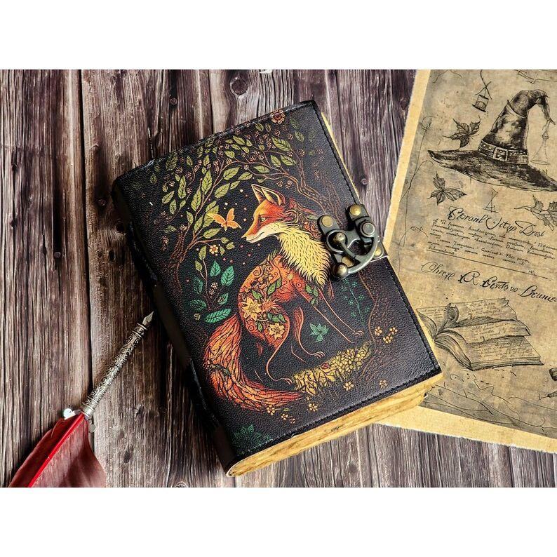 Handmade Leather Journal For Men Women Grimoire Book For Traveling Sketchbook Birthday Gift. ( 200 Pages )