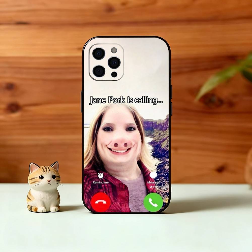 Смешной Чехол для Телефона J-John Pork is Calling Для iPhone 17,16,15,14,13,12,11 Plus,Pro Max,XS,Мягкий Силиконовый Черный Чехол