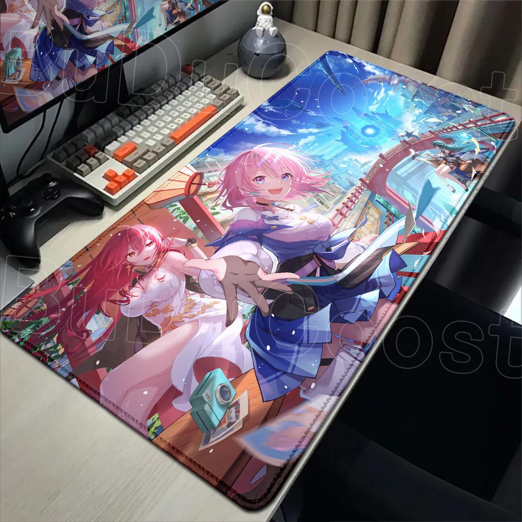 Милый игровой коврик для мыши в стиле аниме Honkai Star Rail Марч 7-я Девушка Розовый коврик для мыши Нескользящий коврик для стола органайзеры и лотки для стола 900 x 400 ММ