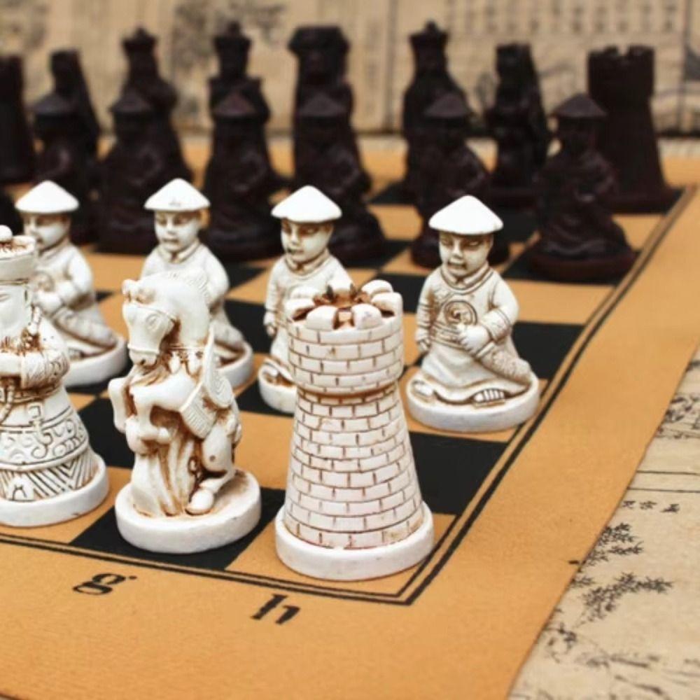 Resin Ancient Chinese Character Chess Set Trumpet Qing Bing Chess Figure  Adults Children