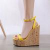 FHC 15СМ Сандалии на высокой платформе, Женская летняя обувь, Ремешок с пряжкой на щиколотке, Европейский стиль, Открытый носок, 35-40 в наличии, Желтый,