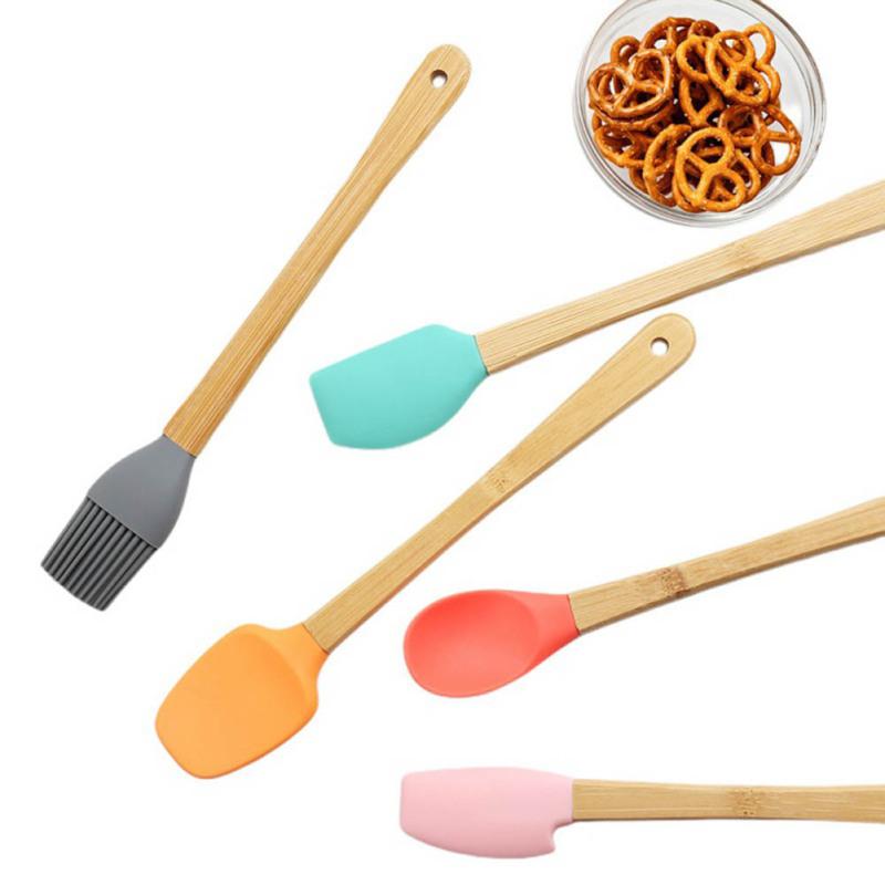 5 Pcs/set Silicone Mini Kitchenware Kits Anti-slip Handle Colorful Heat-resistant Spatula Brush