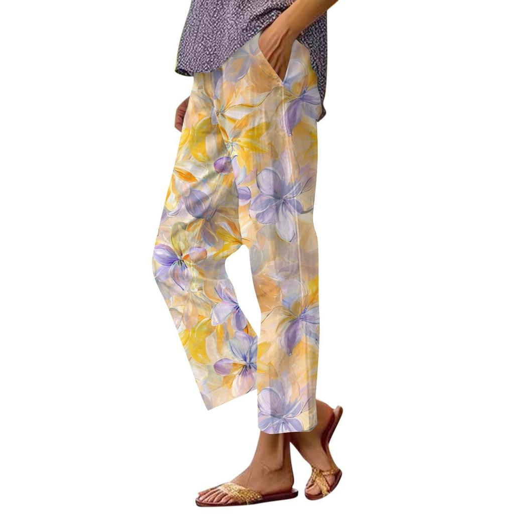 Женские повседневные модные принтованные прямые брюки с карманами