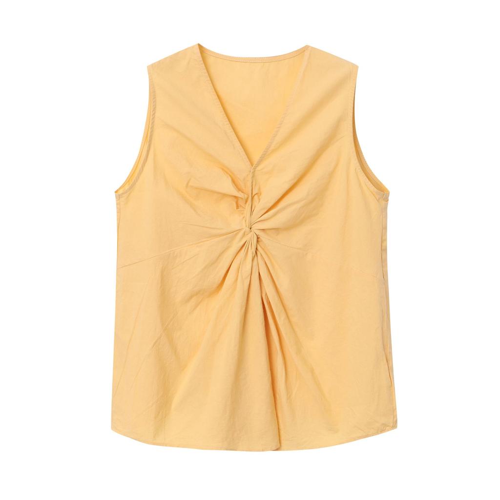 Sinan 3D Twisted French Pleated V-Neck Slim Sleeveless Vest SN3737