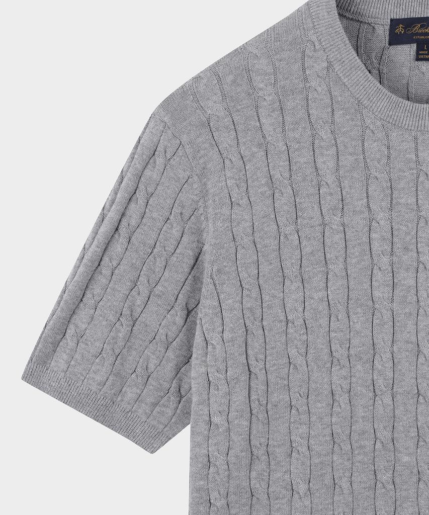 BROOKS BROTHERS Cotton Cable Crew Neck Short Sleeve Sweater (Grey) (Bbwrmo203Awfm)
