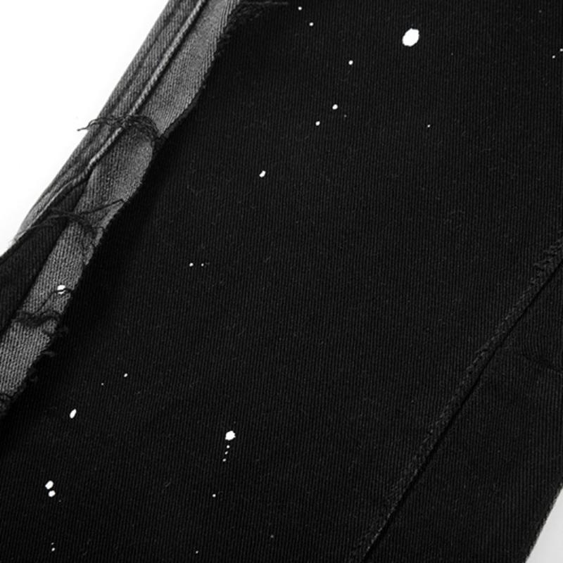 Мужские уличные джинсы Трендовая одежда Пятнистые чернильные цвета Мешковатые джинсы Пэчворк Джинсы с бахромой Свободные рога