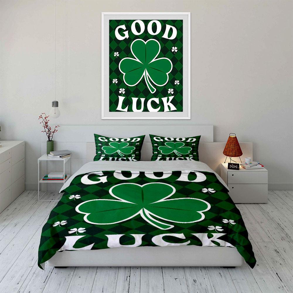 Green Shamrock Good Luck Set Bedding Duvet Cover Set Duvet Cover Pillowcases (1 * Duvet Cover 2 * Pillowcases, without duvet insert)