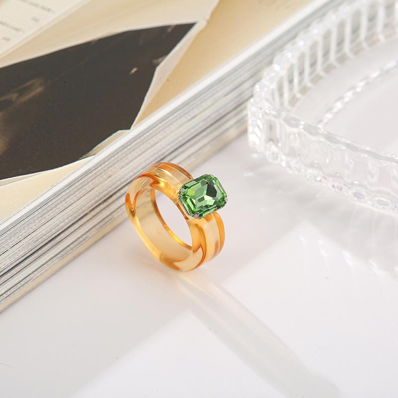 Chunky Resin Rings Candy Colored Transparent Square Rhinestone Inlay Comfortable Fit Fashion Jewelry for Girlfriend Gift
