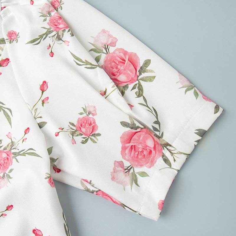 Летнее платье с принтом, пышными рукавами и оборками, женское платье мини с V-образным вырезом, высокой талией и жемчужными пуговицами, женское повседневное модное платье для отпуска