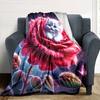 Cute Kitten In Glowing Red Rose Starry Sky Print Flannel Fleece Blanket Fantasy Floral Animal Soft Warm Throw Blanket Sofa Bedroom Home Decor Gift