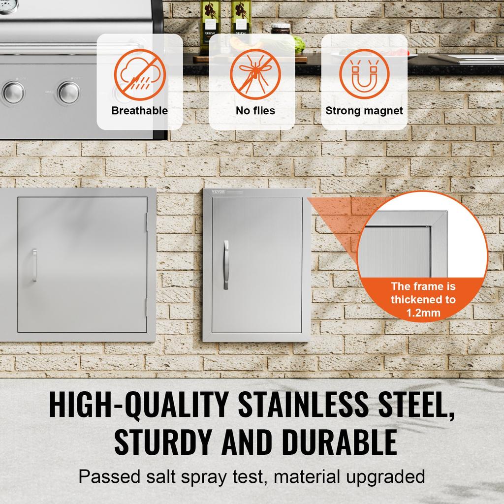 VEVOR BBQ Access Door, 355x508 mm Single Outdoor Kitchen Door, Stainless Steel Flush Mount Door, Wall Vertical Door with Handle, for BBQ Island