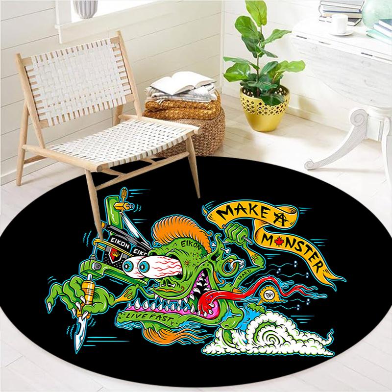 Круглый ковер Rat Fink, Ковер для гостиной, спальни, дивана, игровой комнаты, Нескользящий коврик для пола