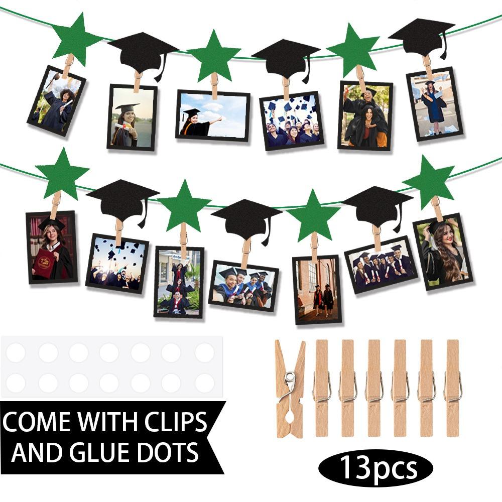 Black Gold Graduation Photo Banner Celebrate Picture Banner Graduation Hanging Decor  Classmates