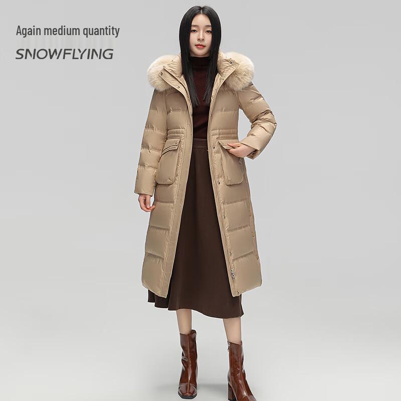SNOWFLYING Women's Long Winter Down Jacket with Faux Fur Collar